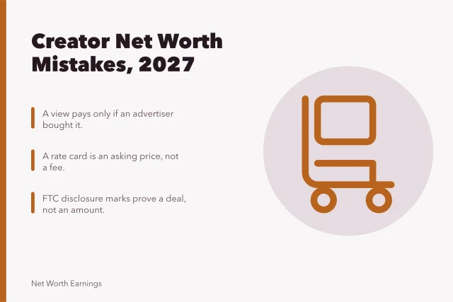 Card on creator net worth mistakes: views, rate cards, disclosure marks. A closer look at creator net worth mistakes, 2027 edition