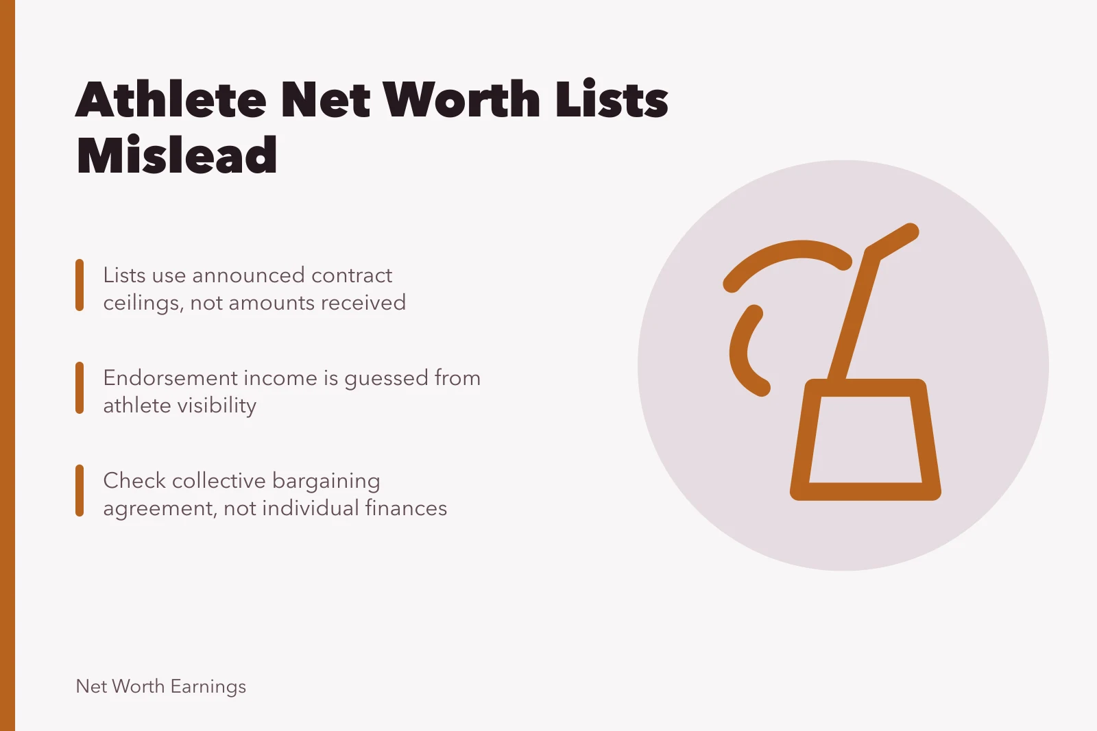 Card explaining why athlete net worth rankings mislead readers. Before you act on highest athlete net worth