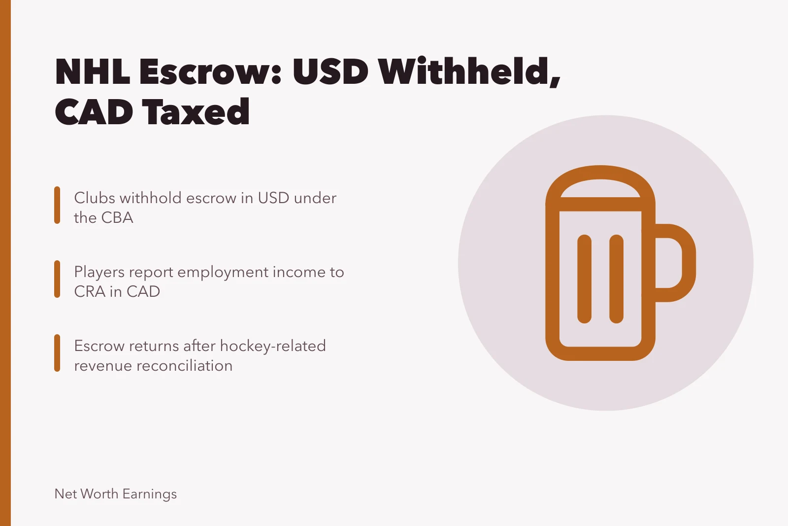NHL escrow withholding in USD converted to CAD for CRA taxes. NHL Player Escrow Explained: Holdbacks and Tax Slips