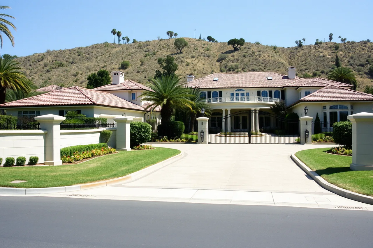 Luxury Beverly Hills mansion with gated driveway and hillside view (How living costs in Los Angeles and New York City reduce celebrity net worth)